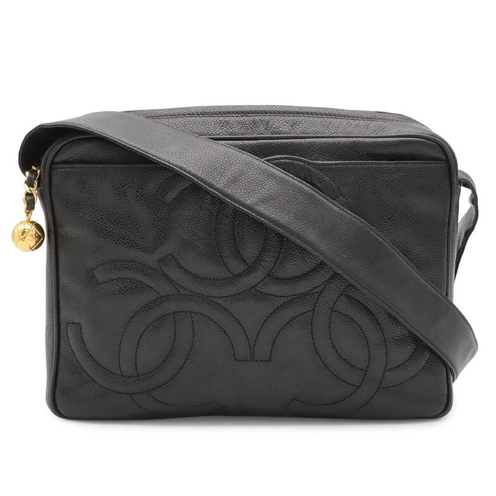 CHANEL Triple Coco Mark Shoulder Bag, Caviar Leather, Black